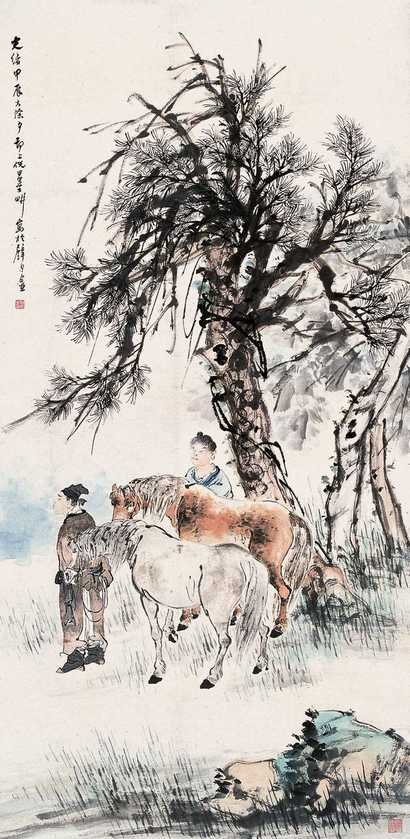 倪田 松荫人物 立轴
